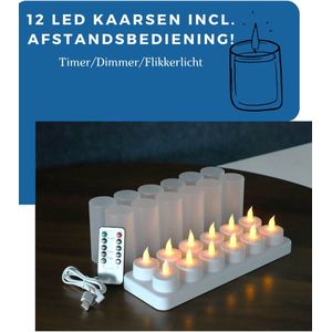 Brûhrs® 12 stuks LED kaarsen -oplaadbare basis - veilige waxinelichtjes - decoratie - afstandsbediening
