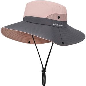 Zonnehoed voor dames, brede rand, uv-bescherming, , hoed, mesh, strand, zonnehoed, opvouwbaar, voor tuinwerk, reizen, wandelen, , 56-58 cm, roze, roze,