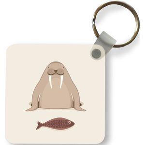 Sleutelhanger - Uitdeelcadeautjes - Een illustratie van een walrus met een vis - Plastic