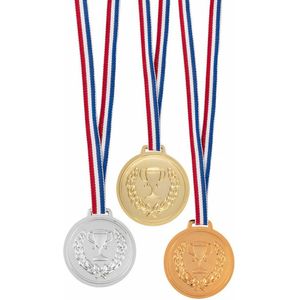 Verkleed medailles met lint - 3x - goud/zilver/brons - kunststof - 6 cm - speelgoed