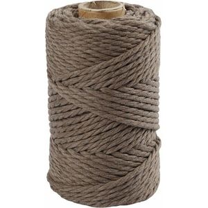 Macramé koord, lichtbruin, L: 55 m, d 4 mm, 330 gr/ 1 rol - Incl. Gift