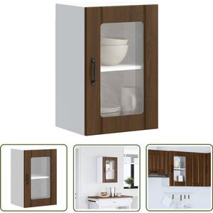 The Living Store Keukenwandkast met glazen deur Lucca bruin eikenkleur - Keukenwandkast - Opbergkast - Keukenmeubilair - Houten Kast - Glazen Deur