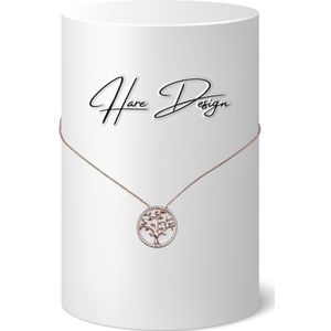 Hare Design Levensboom Goud Rose Zilveren Ketting Gerecycled Zilver - Luxe Sieraden - Accessories - Liefdes Sieraden - Love Ketting - Dames Ketting - Valentijnsdag - Geschenk - Moedersdag - Edelsteen - Speciale Dagen