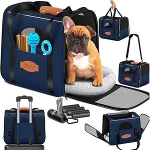 2-in-1 Honden- en Kattentransportbox - Inclusief Huisdierkussen, 3 Zakrollen en Voedingsbak - 44 x 31 x 36 cm, Perfecte Transporttas voor Huisdieren