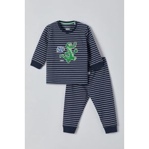 Woody - Unisex Pyjama - marine blauw-wit gestreept - Krokodil - 1m