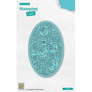 STAD008 Snijmal Nellie Snellen roos - Stamping Dies round Oval roses - stempel & mal ovaal met rozen