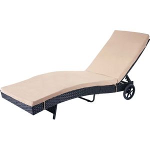 Ligstoel MCW-D80, tuinligstoel Relax ligstoel, poly rotan ~ antraciet, beige kussens