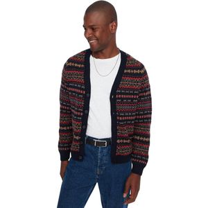 Trendyol Marineblauwe Slim Fit Wol V-Hals Jacquard Breiwerk Cardigan Tmnaw20Hi0029
