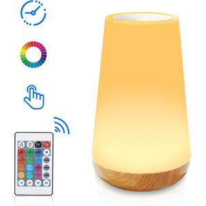 Oplaadbaar Nachtlampje Met Touch Control & Afstandsbediening-Wit Warm licht en 13 RGB kleuren - met Timing-functie- Sfeerlamp - LED verlichting - Leeslamp - Tafellamp - Bedlamp voor Baby, Kinderen & Volwassen - Dimbaar - 15.2CM
