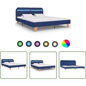 vidaXL Bedframe Blauw 160x200 cm met LED Klassieke Bed Frame - Led Bed Frame - Blauwe Bed Frame - Tweepersoons Bed Frame - Stoffen Bed Frame
