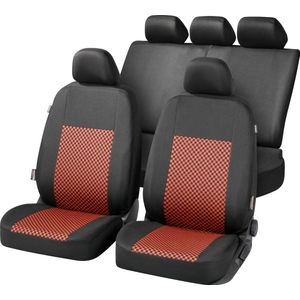 Auto stoelbeschermer Arran, Autostoelhoes, set, 2 stoelbeschermer voor voorstoel, 1 stoelbeschermer voor achterbank zwart/rood