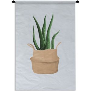 Wandkleed PlantenKerst illustraties - Illustratie van een Aloë vera plant op een lichtblauwe achtergrond Wandkleed katoen 60x90 cm - Wandtapijt met foto