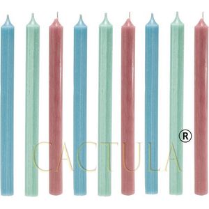 Cactula mooie lange dinerkaarsen 28 cm in 3 Trendy Kleuren 9 stuks | Pastel | Jade / Lichtblauw / Roze