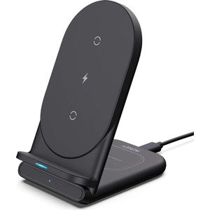 Aukey - 2-in-1 Stand Draadloze lader Qi - Zwart