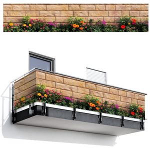 Balkonscherm 500x100 cm - Balkonposter Bloemen - Bakstenen - Kleurrijk - Balkon scherm decoratie - Balkonschermen - Balkondoek zonnescherm