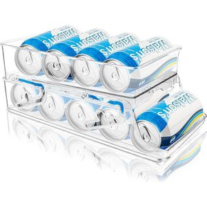 Rollende koelkast dispenser automatische blikhouder - doorzichtige opslagorganisatoren voor dranken - bier frisdrank pop blikjes - opslag voor koelkast keukenkast aanrecht (2) - html content nodig blikjeshouder koelkast