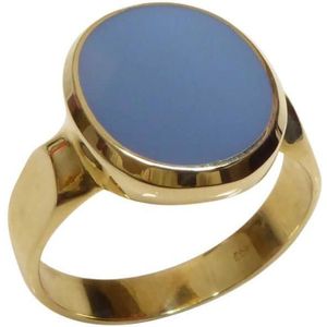 Gouden cachet ring met blauwe lagensteen