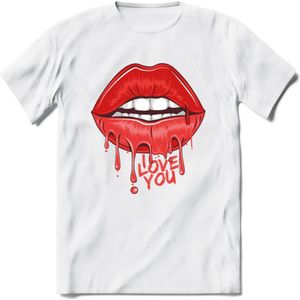 Love You Lips - Valentijn T-Shirt | Grappig Valentijnsdag Cadeautje voor Hem en Haar | Dames - Heren - Unisex | Kleding Cadeau | - Wit - L