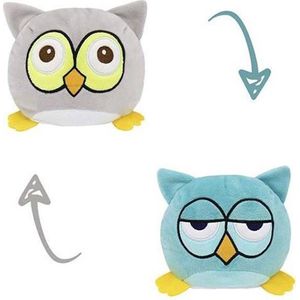 Uil knuffel - Mood knuffel - Groen/Grijs - Blij/Boos knuffel - Omkeerbaar - Emotie knuffel - Owl