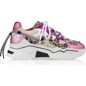 DWRS Label - Dames Sneakers Jupiter - Leopard Fuchsia Sand - Maat 40