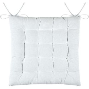 Stof Textile stoelkussens DUO - wit - 38 x 38 x 3.5 cm - touwtjes sluiting - zitkussens - binnen/buiten