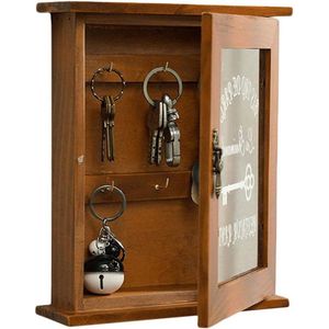 Houten Wandmontage Sleutelkast Wanddoos Mooie Duurzame Retro Glazen Deur Sleutel Opbergdoos met 6 Haken