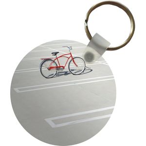 Sleutelhanger - Een rode geparkeerde fiets - Plastic - Rond - Uitdeelcadeautjes