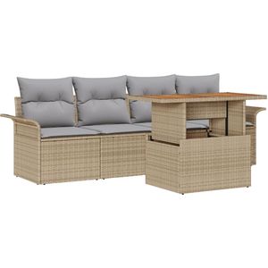 vidaXL - 5-delige - tuin - sofa - set - met - kussens - beige - poly - rattan