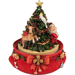 Clayre & Eef Muziekdoos Kerstboom 14 cm Rood Polyresin Kerstdecoratie Beeld