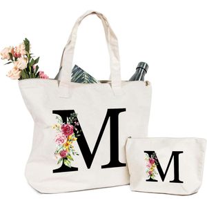 Linnen tas met initialen - Shoppertas voor dames - Katoenen canvas - M