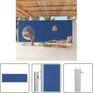 The Living Store Tuinscherm uittrekbaar 220x600 cm blauw - Zonwering - Windscherm - Privacy Screen - Buitenschilderij - Terrassenscherm
