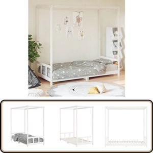 vidaXL Kinderbedframe - 90x190 cm - Grenenhout - Wit Kinderbed - Grenenhout Bed - Hemelbed - Kids Bed - Babykamer Meubels