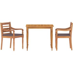 vidaXL Tuinset - Tuinsets - Loungeset - Tuintafel - 3-delige Tuinset met donkergrijze kussens massief teakhout