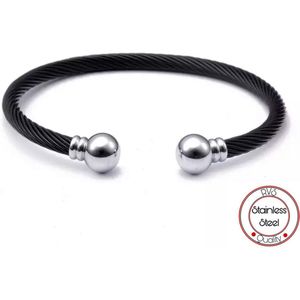 Klemarmband | Zilver&Zwart Armband | Armband Mannen | Armband Heren | Mannen Cadeau voor Man Cadeautjes | Vaderdag | Vaderdag Cadeau