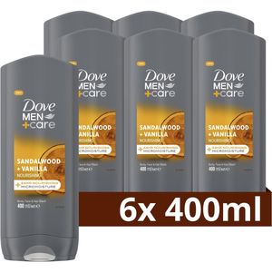 Dove Men+Care 3-in-1 Douchegel - Sandalwood + Vanilla - met 24H MicroMoisture technologie voor extra hydratatie van de huid - 6 x 400 ml