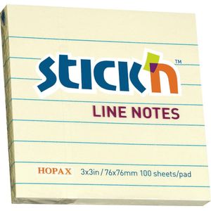 Memoblok Stick'n 76x76mm gelijnd/gelinieerd, pastel geel, 100 memoblaadjes