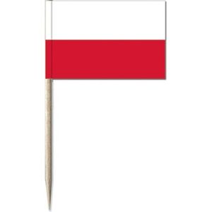 100x Cocktailprikkers Polen 8 cm vlaggetjes - Landen vlaggen feestartikelen en versieringen
