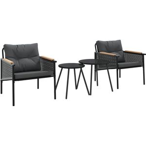 vidaXL 4-delige Balkonset met kussens staal zwart - Balkonset - Balkonsets - Bistroset - Loungeset