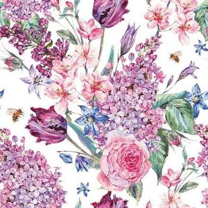 Ambiente - Flower Composition White - papieren lunch servetten -2 pakken - 33x33cm - Bloemen - Paars - Roze