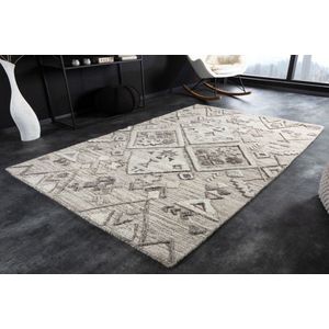 Handgeweven tapijt AZTECA 230x160cm grijze wol geometrisch patroon - 41457