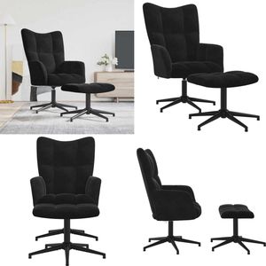 vidaXL Relaxstoel met voetenbank fluweel zwart - Relaxstoel Met Voetenbank - Relaxstoelen Met Voetenbanken - Zetel Met Voetenbankje - Zetels Met Voetenbankjes