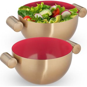 Relaxdays 2x serveerkom rvs - saladeschaal hoog - mengkom goud - metalen schaal 1 liter
