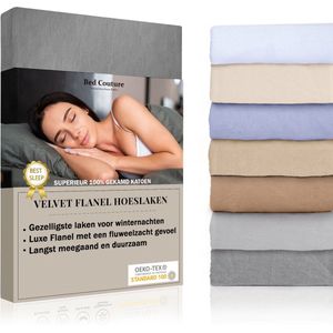 Bed Couture Velvet Flanel Hoeslaken - 100%  Gekamd Katoen - Hoge Hoek 30cm - Eenpersoons 100x200 cm -  Taupe