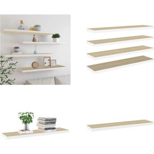 vidaXL Wandschappen zwevend 4 st 120x23,5x3,8 cm MDF eikenkleurig wit - Wandschap - Wandschappen - Zwevend Schap - Zwevende Schappen