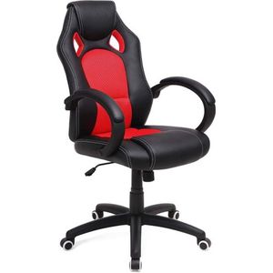 Gamestoel - Bureaustoel - ademend en comfortabel, ergonomisch, PU kunstleer, Rood/Zwart
