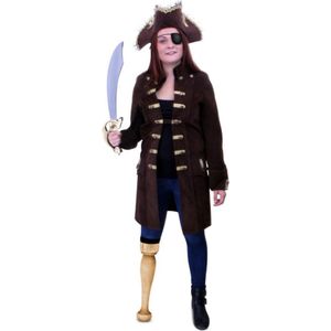 PartyXplosion - Piraat & Viking Kostuum - Dames Piratenjas Bouckaniere Vrouw - Bruin - Maat 40 - Carnavalskleding - Verkleedkleding