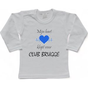 Brugge Kinder t-shirt Lange Mouw | ""Mijn hart klopt voor CLUB BRUGGE | Verjaardagkado | verjaardag kado | grappig | jarig | Brugge | CLUB BRUGGE | cadeau | Cadeau | Wit/Zwart/blauw/zwart | Maat 56