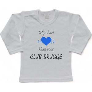Brugge Kinder t-shirt Lange Mouw | ""Mijn hart klopt voor CLUB BRUGGE | Verjaardagkado | verjaardag kado | grappig | jarig | Brugge | CLUB BRUGGE | cadeau | Cadeau | Wit/Zwart/blauw/zwart | Maat 62