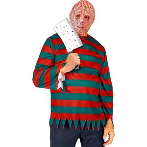 Widmann - Horror Films Kostuum - Gruwelijke Nachtmerrie Freddy Krueger Moordenaar Man - Rood, Groen - Small / Medium - Halloween - Verkleedkleding