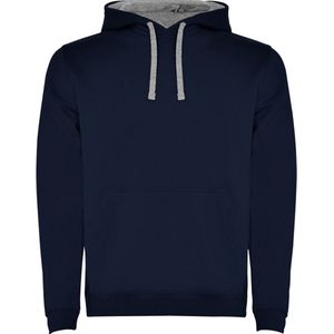 Navy blauw / Heather grijs Unisex Hoodie met capuchon en koord Urban merk Roly maat L